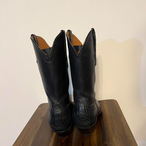 BlackJack Handmade Made in USA Alligator Tail Western Cowboys Black Boots 9 1/2 - Picture 4 of 8